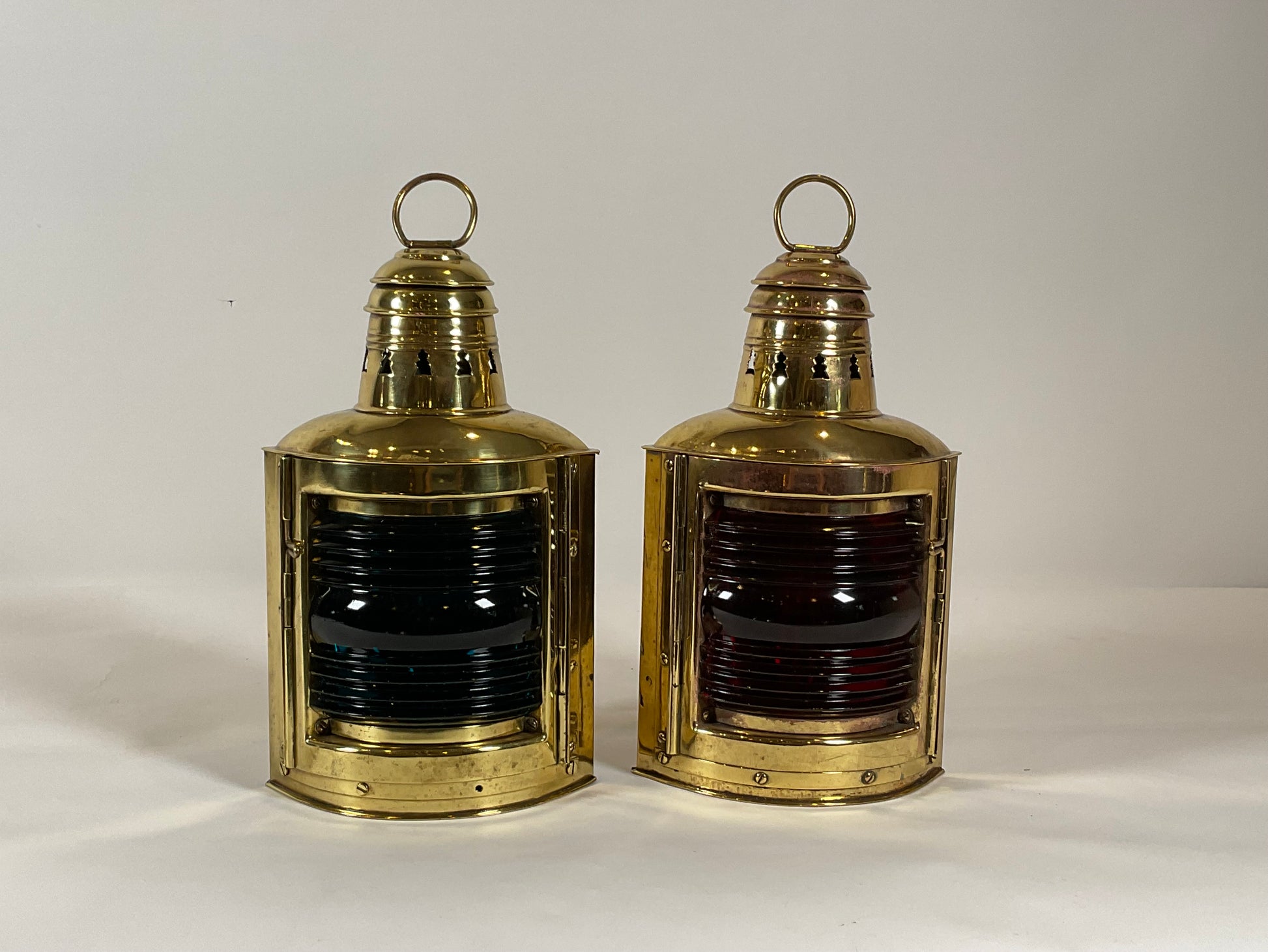 Pair of Solid Brass Boat Lanterns by Perko - Lannan Gallery