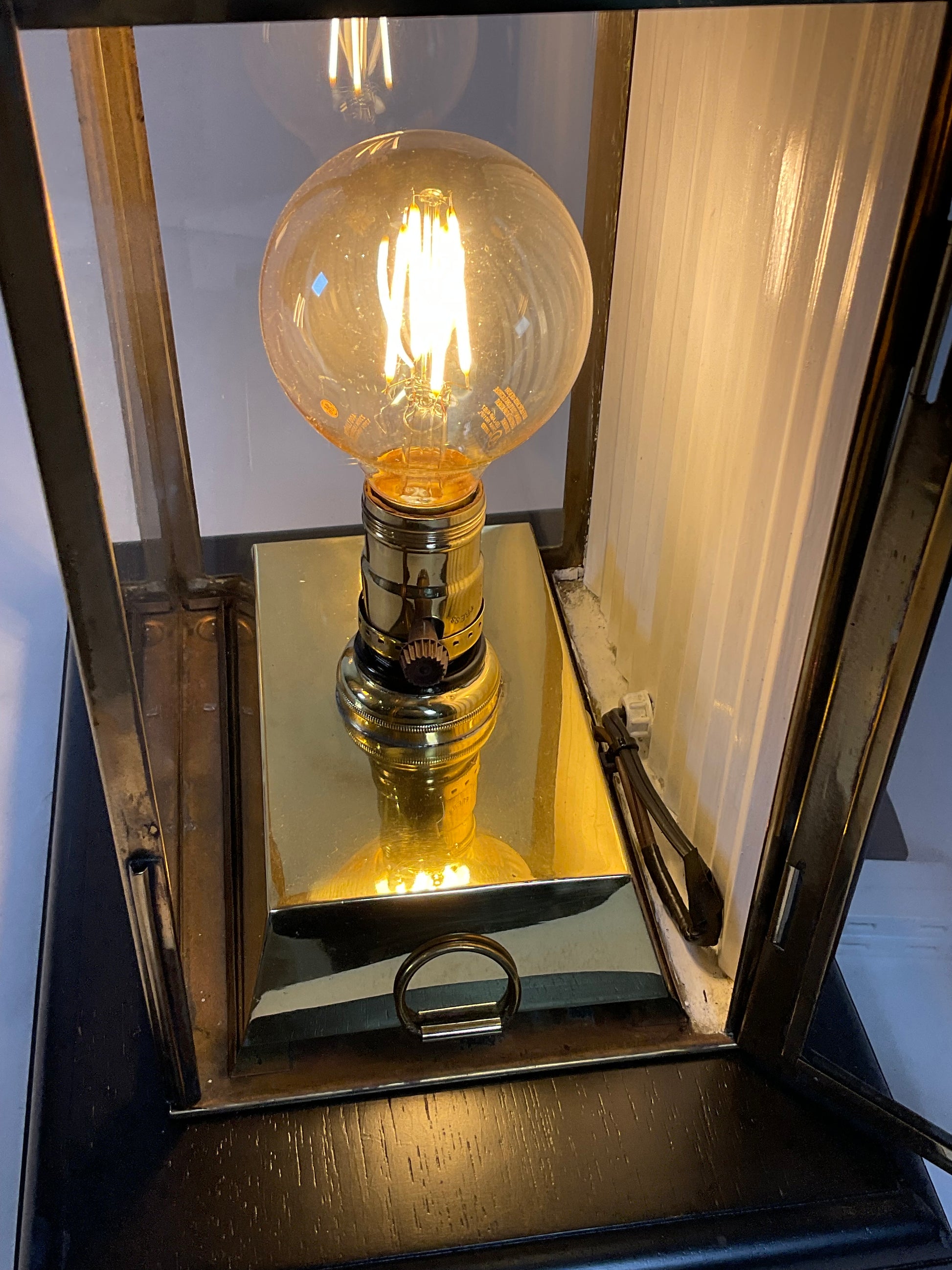 Solid Brass Yacht Lantern on Wood Base - Lannan Gallery