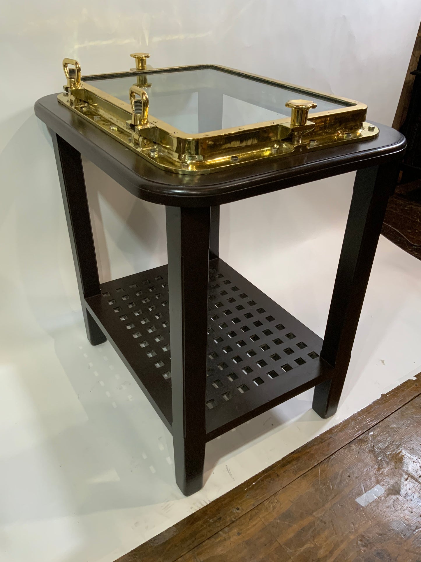 Polished Brass Ships Porthole Table - Lannan Gallery