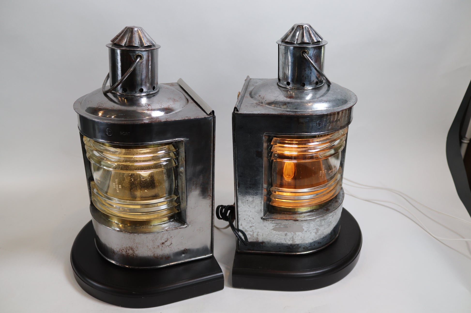 Polished Steel Ships Port and Starboard Lanterns - Lannan Gallery