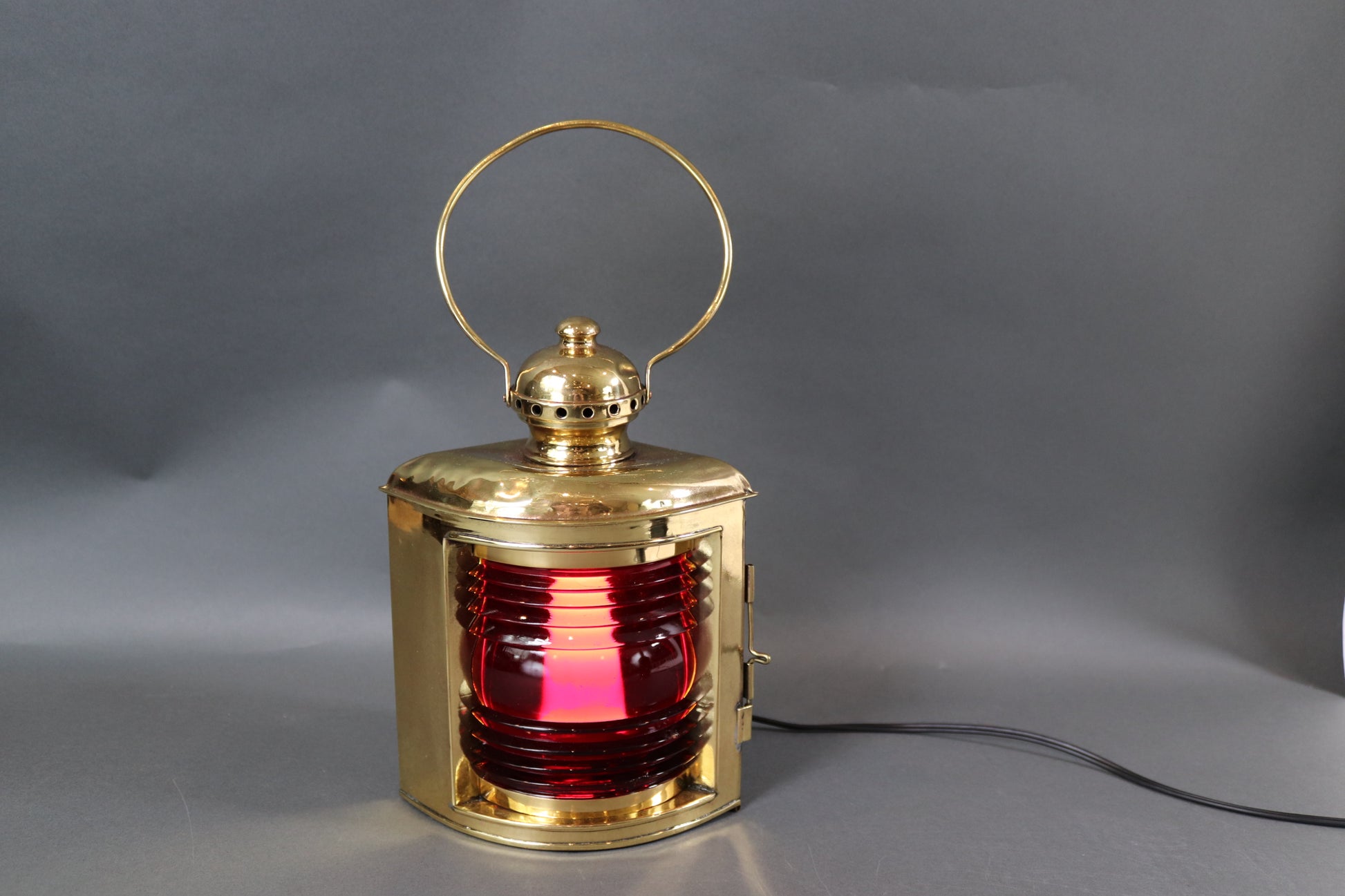 Brass Yacht Lantern with Ruby Red Lens - Lannan Gallery