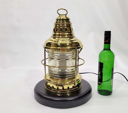 Brass Yacht Lantern with Fresnel Lens - Lannan Gallery