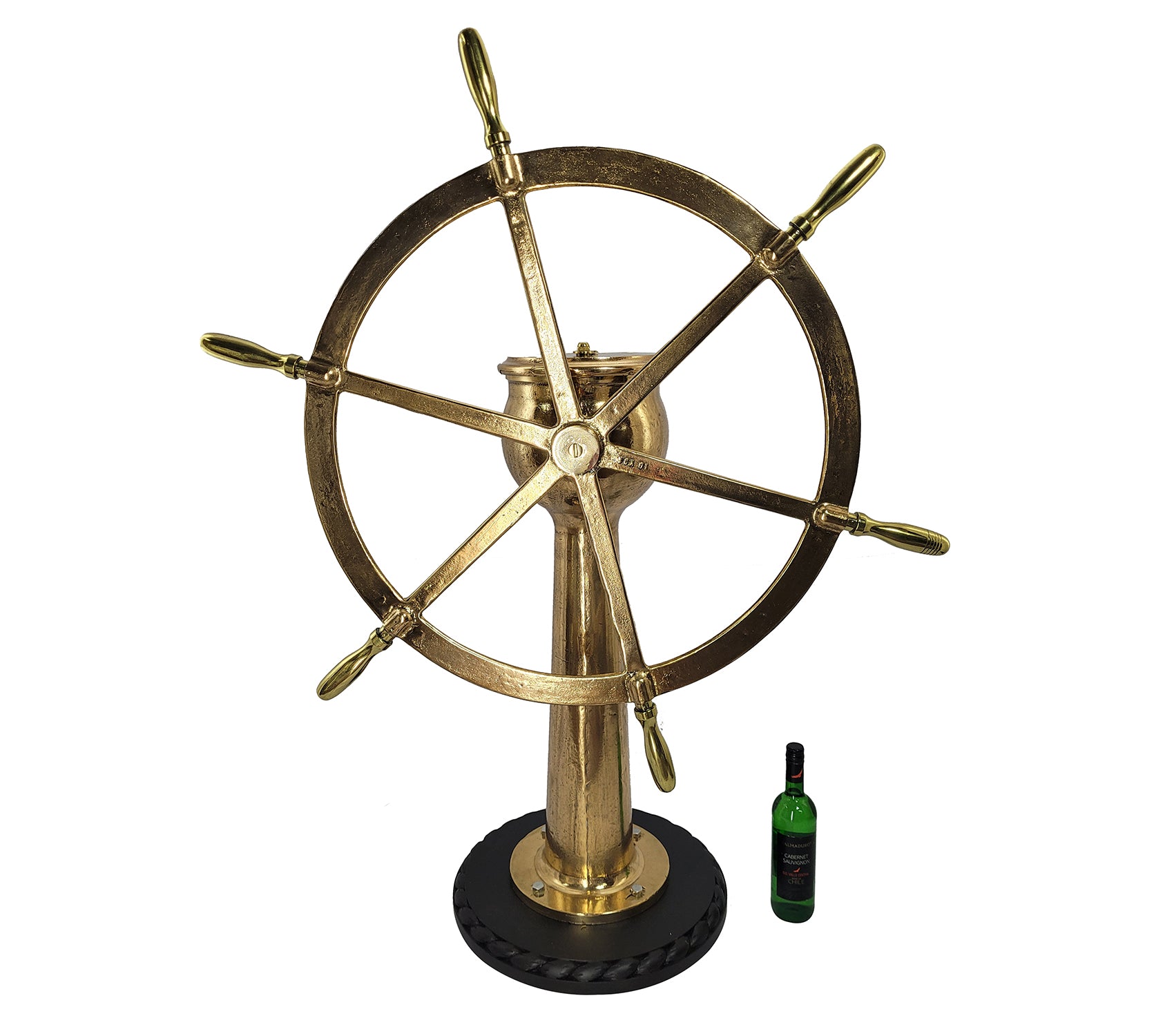 Outstanding Solid Brass Ships Wheel on Stand - Lannan Gallery