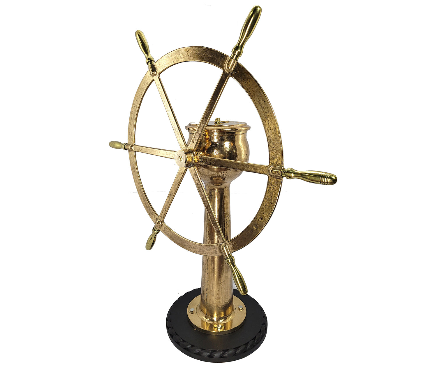 Outstanding Solid Brass Ships Wheel on Stand - Lannan Gallery