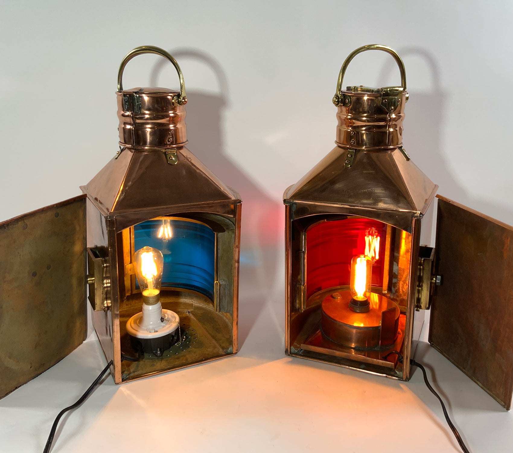 Solid Copper Ships Port and Starboard Lanterns - Lannan Gallery