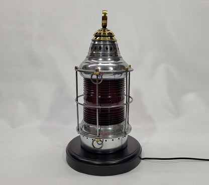 Polished Steel Ships Lantern with Ruby Red Lens - Lannan Gallery