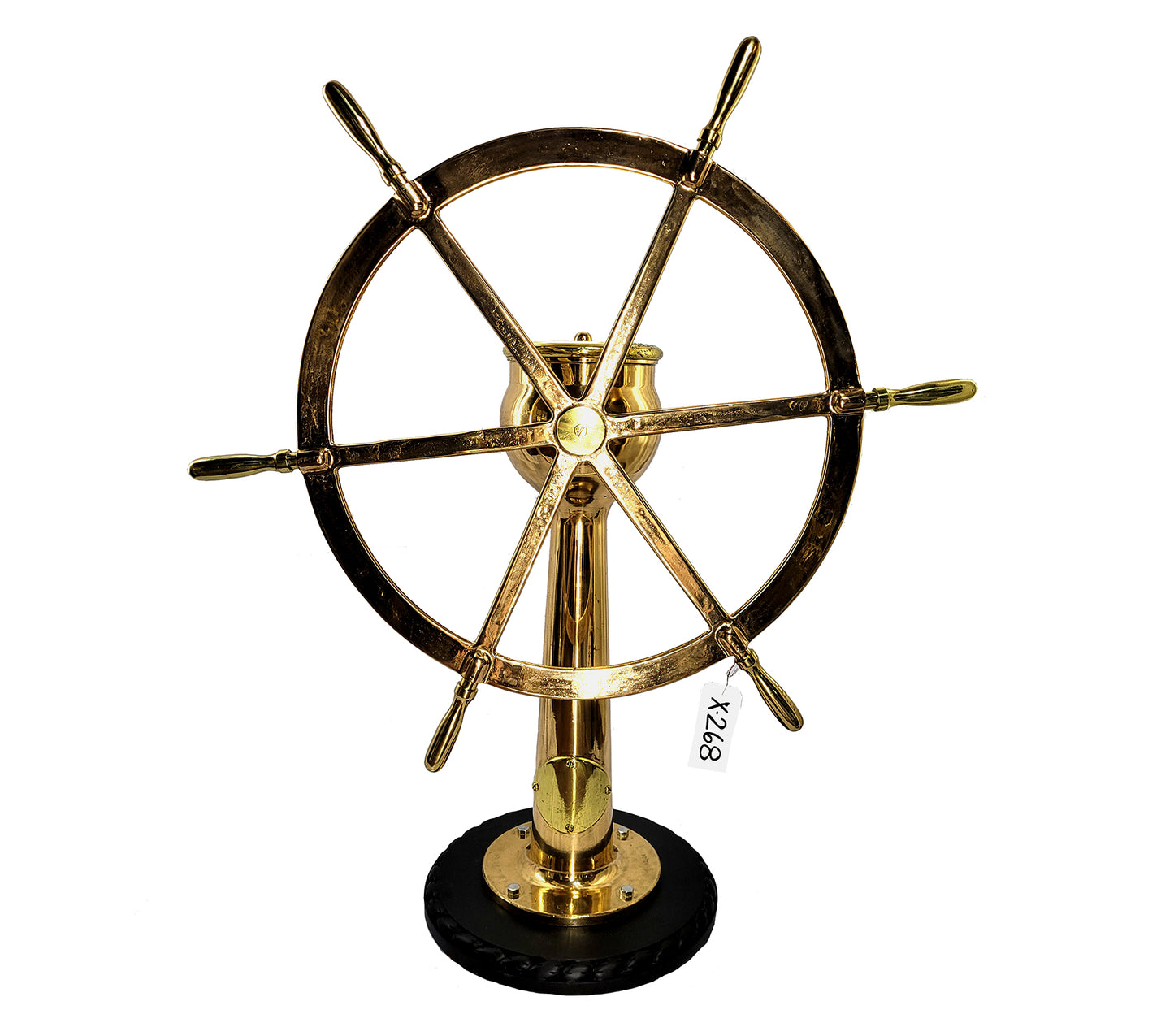 Six Spoke Solid Brass Ships Wheel on Stand - Lannan Gallery