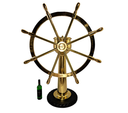 Solid Brass Ships Wheel on Stand - Lannan Gallery