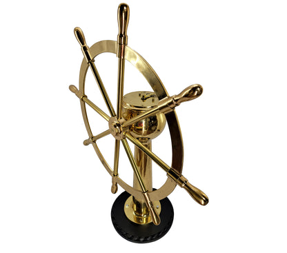 Solid Brass Ships Wheel on Stand - Lannan Gallery