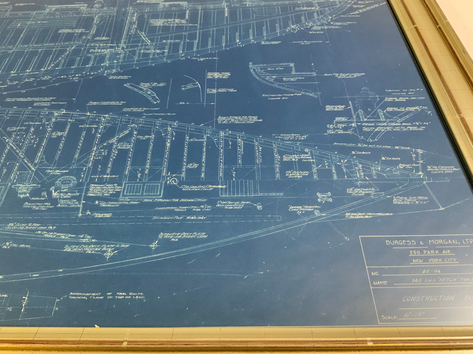 Rare Starling Burgess & Morgan Yacht Blueprint No. 52-06 - Lannan Gallery