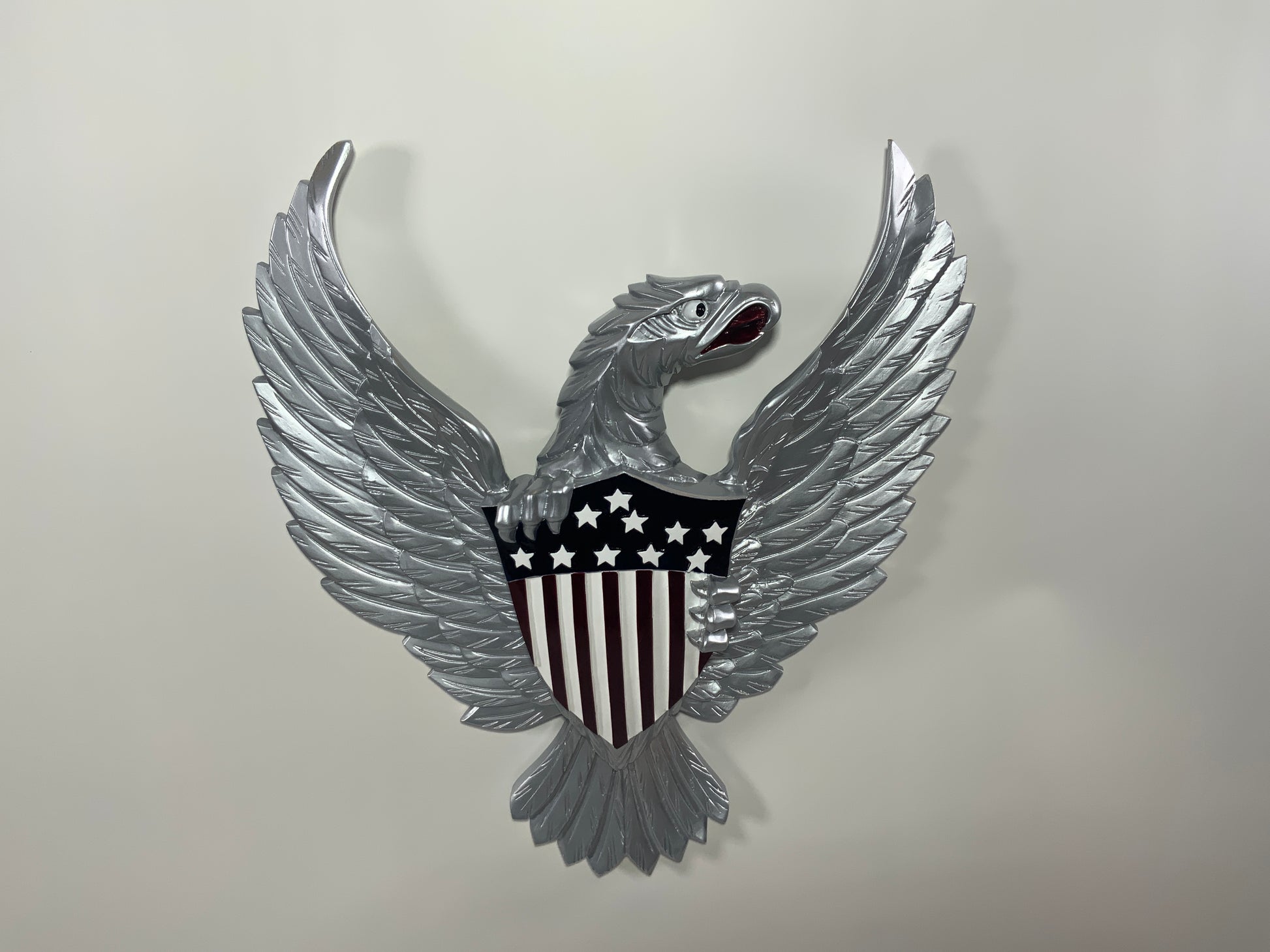 Carved Wood American Eagle with Silver Finish - Lannan Gallery