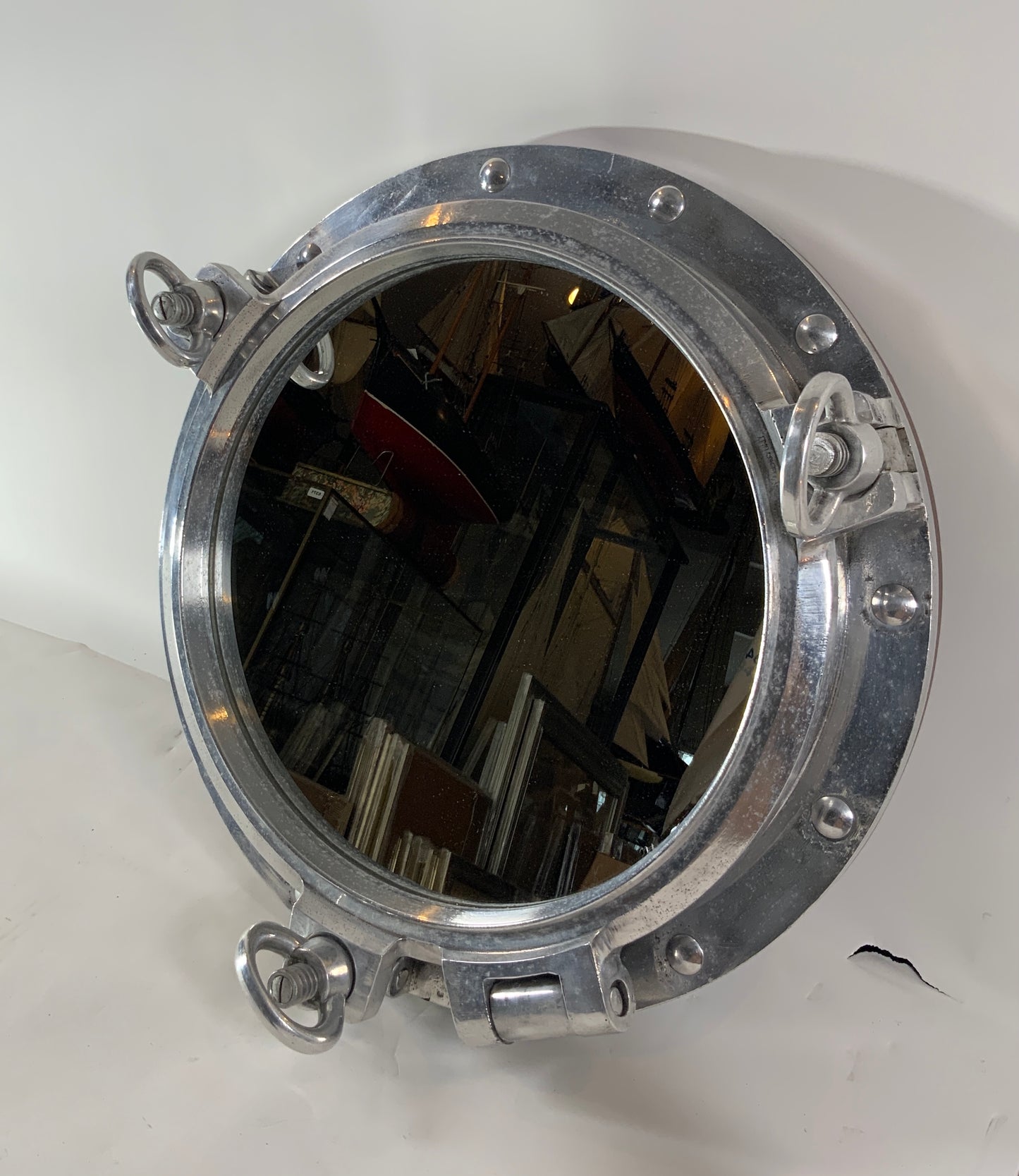 23 Inch Aluminum Ship’s Porthole Mirror - Lannan Gallery
