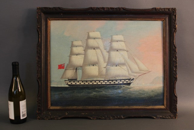 China Trade Warship Painting in Chippendale Frame - Lannan Gallery