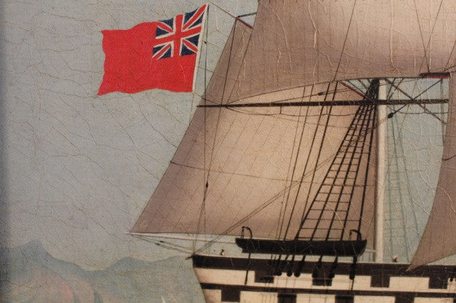 China Trade Warship Painting in Chippendale Frame - Lannan Gallery